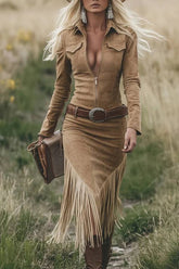 Western-style zippered tassel long-sleeved dress